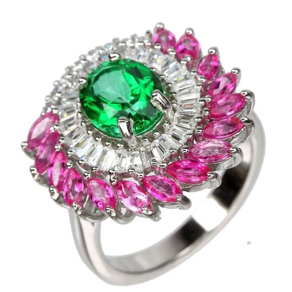 Pink Stone Statement Ring, Topaz Cocktail Ring, Gemstone Flower Mothers Ring - Picture 2 of 5